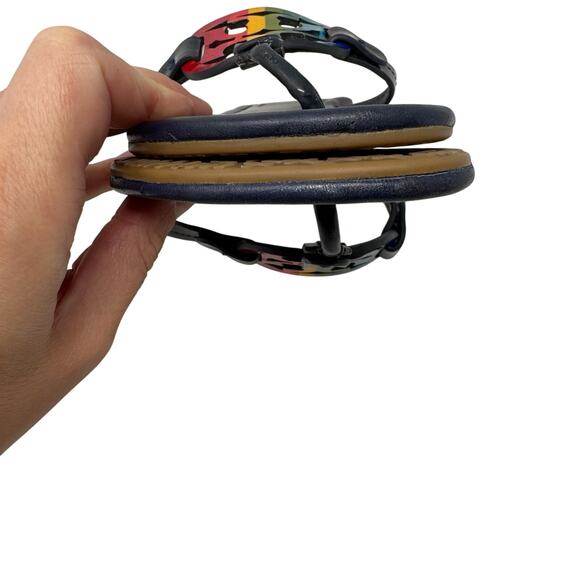 TORY BURCH Navy Blue Rainbow Stripe Miller Logo Patent Leather Sandals Size 7 - Picture 7 of 8